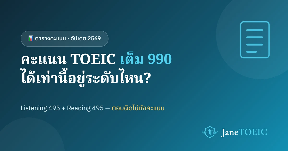 ภาพประกอบ: ตารางคะแนน TOEIC เต็ม 990 แบ่ง Listening 495 และ Reading 495
