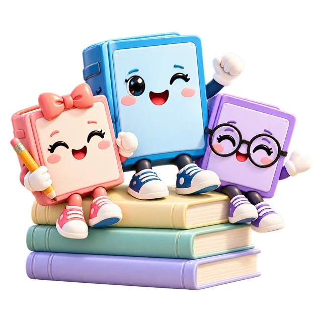 Three Book Friends หนังสือเพื่อนสามตัวสีชมพู turquoise และลาเวนเดอร์